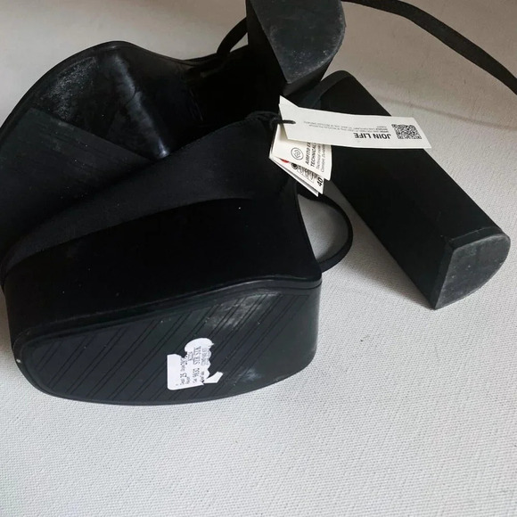NWT Black Chunky Platform Nylon  Ankle Wrap Closure heels 40 - Picture 11 of 11